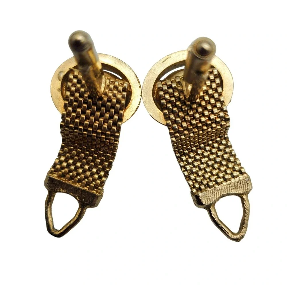 Large Gold Mesh Cufflinks Watermelon Rainbow Glass Retro Wrap Around Chunky Vtg